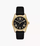 Lexington Three-hand Black Leather Woman's Watch MK4748