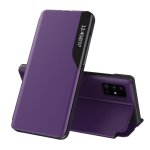 For Samsung Galaxy A32 4G Side Display Magnetic Shockproof Horizontal Flip Leather Case With Holder Purple