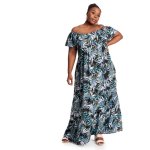 Donnay Plus Size Smart Frill Maxi Dress - Tropical Print