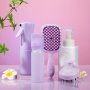 4 Pcs Hair Care Set Silicone Massage Brush Oil Applicator Bottle Air-cushioned Detangling Comb Hollow Design Hair Dyeing And Cleaning Kit Purple Salon Accessories