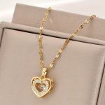 Golden Stainless Steel Three-dimensional Love Pendent Necklace Rhinestone Fashion Necklace For Men Women Couple Street Daily Wea
