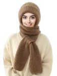 Sumolux Beanie Hat Scarf Integrated Ear Protection Windproof Cap Scarf Elastic Knitting Thick Warm Conjoined Winter