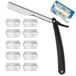 1PCS Shaving Razor With 10PCS Blades Premium Stainless Steel Shaver Razor For Men Home & Salon Grooming Using Men's Barber Strai