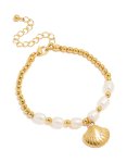 Waterproof Gold Plated Stainless Steel Freshwater Pearl & Shell Ball Bracelet