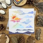 Diy Scrapbooking Stencil - 15.24X15.24CM Sky Sun Clouds & Mountains Design For Painting Coloring Embossing - Plastic Craft Templ
