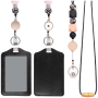 Retractable Lanyards For Id Badges And Keychain With Pu Holder Black