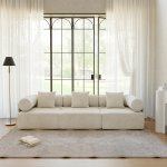 Enhle Modern 3-PIECE Modular White Chenillevelvet 3-SEATER Sofa