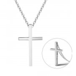 NJ105 - Personalized Stainless Steel Cross Necklace With Side Engraving + Leather Chain