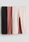 3-PACK Cotton Leggings - Light Rust Red Striped