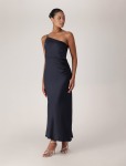 Kelly One Shoulder Satin Maxi Dress - 18 Navy