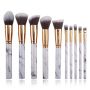 Luxury 10 Piece Marble Cosmetic Makeup Brushes Pink + Bag