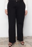 Plus High Waist Ribbed Wide-cut Jeans - Anthracite
