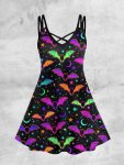 Cross Strap Floral Cami Dress Goth Backless Sleeveless A-line Dress For Spring & Summer Women's Clothing