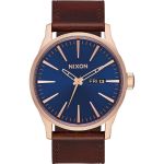 Nixon Sentry Leather Mens Watch - Polished Gold Navy Sunray