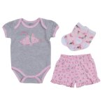 Girls Dino 3 Piece Set In Pink & Grey - Pink & Grey 6 To 9 Months