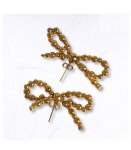 Beaded Bow Stud Earrings - Gold Free