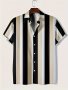 Men's Casual Button Up Lapel Collar Striped Shirt Men's Classic Short Sleeve Shirt For Summer Vacation And Casual Wear