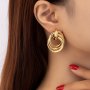 18K Gold Plated Boho Hoop Earrings - Iron Crafted Stainless Steel Needle Stylish Bohemian Daily & Vacation Wear - One Pair