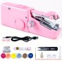 Handheld Sewing Machine - Portable Electric Stitching Machine With USB Power Cable Non-Rechargeable AA Battery Operated Includes Sewing Accessories Available In White Black & Pink