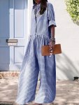 Gingham Pattern Button Front Jumpsuit Casual Long Sleeve Wide Leg Jumpsuit For Spring & Fall Women's Clothing