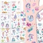 12 Sheets Glitter Mermaid Temporary Tattoo Stickers For Cartoon Waterproof Fake Mermaid Fairy Ocean Tattoo Stickers Ideal For Bi