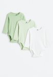 3-PACK Ribbed Bodysuits - Light Green white