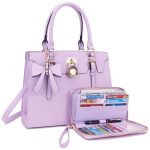 Qiyuer Women Purses And Handbags Set Ladies Top Handle Satchel Tote Shoulder Work Bag With Matching Clutch Wallet 2PCS Lavender
