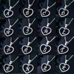 Vintage Silvery Initial Letter Heart-shaped Pendant Necklace Inlaid Zirconia Love Heart Necklace Jewelry