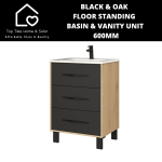 Black & Oak Floor Standing Vanity & White Basin - 600MM