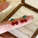Chic Red Cherry Stud Earrings For Women - Cute & Simple Design Zinc Alloy With 925 Silvery Posts Perfect For Casual Attire
