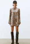 Sequined A-line Dress - Beige leopard Print