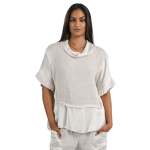 2-TEXTURED Cowl Neck Top - Stone L xl
