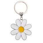 Cute Daisy Flower Keychain Kawaii Alloy Key Chain Ring Purse Bag Backpack Charm Car Pendant Earbud Case Cover Accessories Women