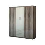 Modern 4 Door Wardrobe - Grey & Wood