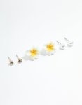 Silver Diamante Pearl & Frangipani Earrings 3-PACK