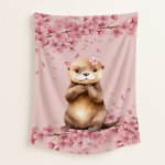 Floral Personalised Fleece Blanket Cherry Blossom Pink Otter