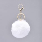 Pure White Pompom Ball With Light Gold Keychain 138MM