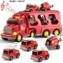 Babyhome Toddler Fire Engine Toys For Boys Girls - 5-IN-1 Carrier Truck Transport Cars Firefighter Vehicles For Kids As Christmas Birthday Halloween Gift