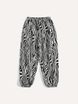 Boys Zebra Striped Pants Black And White Lightweight Lantern Trousers With Elastic Cuffs For Boys Casual Beach Long Pants For Sp