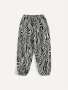 Boys Zebra Striped Pants Black And White Lightweight Lantern Trousers With Elastic Cuffs For Boys Casual Beach Long Pants For Spring/Summer