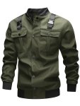 Men's Camouflage Solid Color Snap-fit Design Cargo Jacket Casual Stylish Long Sleeve Buttons Coat Outdoor Clothes