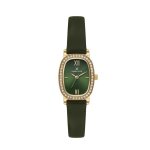 Ladies Black Leather Green Dial Watch