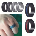 1 4 7PCS Silicone Ring For Men Outdoor Sports Running Comfortable Ring Silicone Wedding Ring