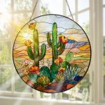 Pavemlo Cactus Suncatcher Indoor Stained Glass Window Hanging - Outdoor Window Hanging Decoration - Sun Catcher Home Decor Mothe