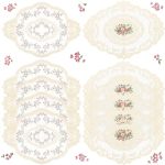 Mixweer 10 Pcs Beige Lace Placemats Oval Embroidered Lace Doilies For Table Retro French Crochet Doilies For Wedding Tea Party V