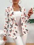 Solid Color Open Front Blazer Elegant Lapel Neck Double Breasted Long Sleeve Blazer For Spring & Fall Women's Clothing