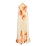 Orange Floral Pleated Maxi Dress