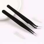 Professional Eyelash Extension Tweezers Set 2-PIECE Stainless Steel Precision Tweezers For Individual Lashes Curved & Pointed Ti