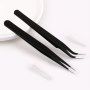 Professional Eyelash Extension Tweezers Set 2-PIECE Stainless Steel Precision Tweezers For Individual Lashes Curved & Pointed Tips Multipurpose Unscented Manual Operation - No Battery Needed