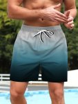Men's Gradient Color Board Shorts With Drawstring And Pockets Casual And Trendy Shorts For Summer Leisurewear And Beach Vacation
